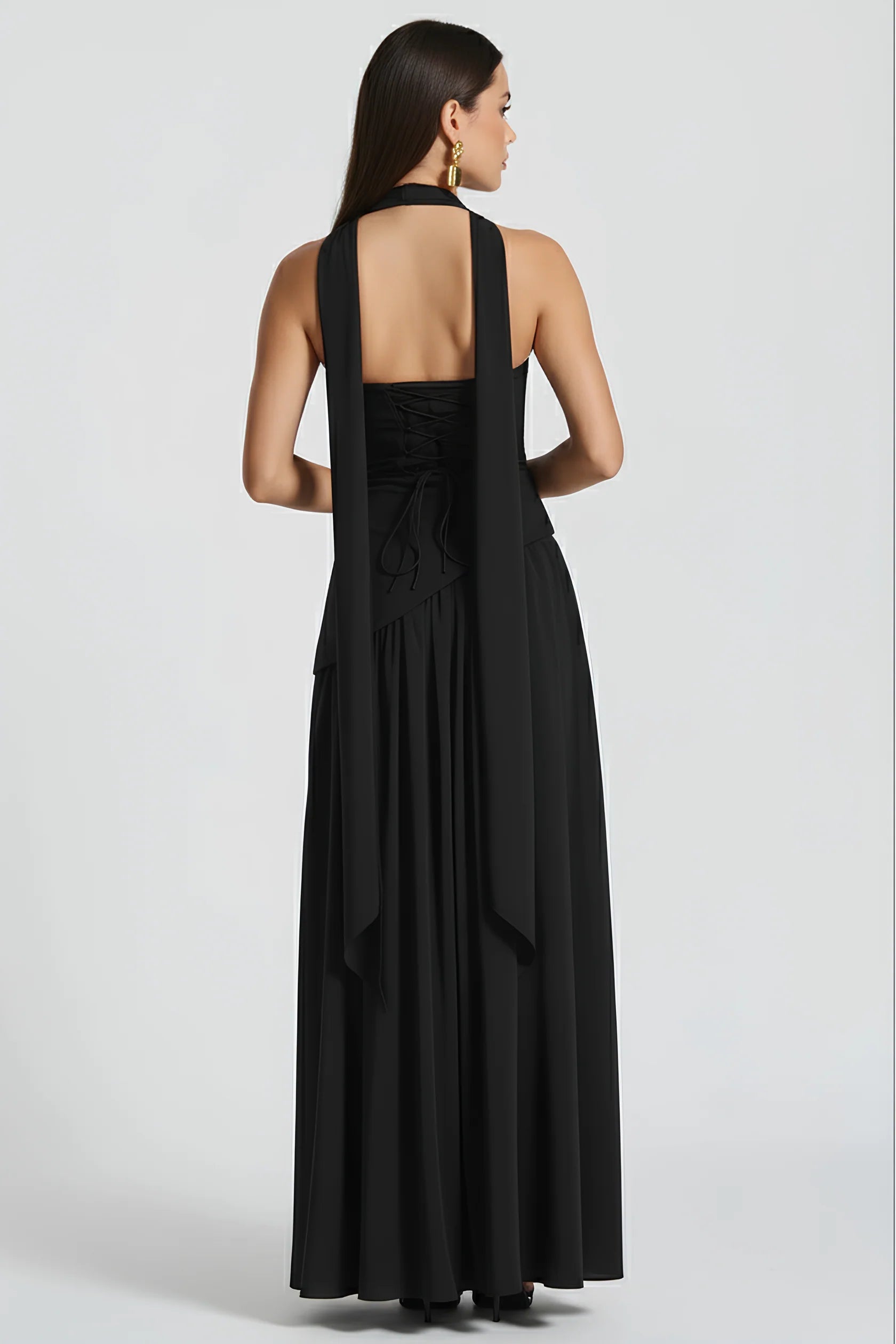 Women’s Scarf Neck Asymmetric Maxi Dress