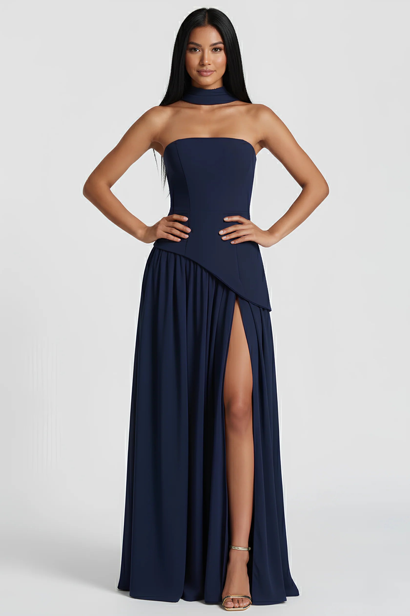 Women’s Scarf Neck Asymmetric Maxi Dress