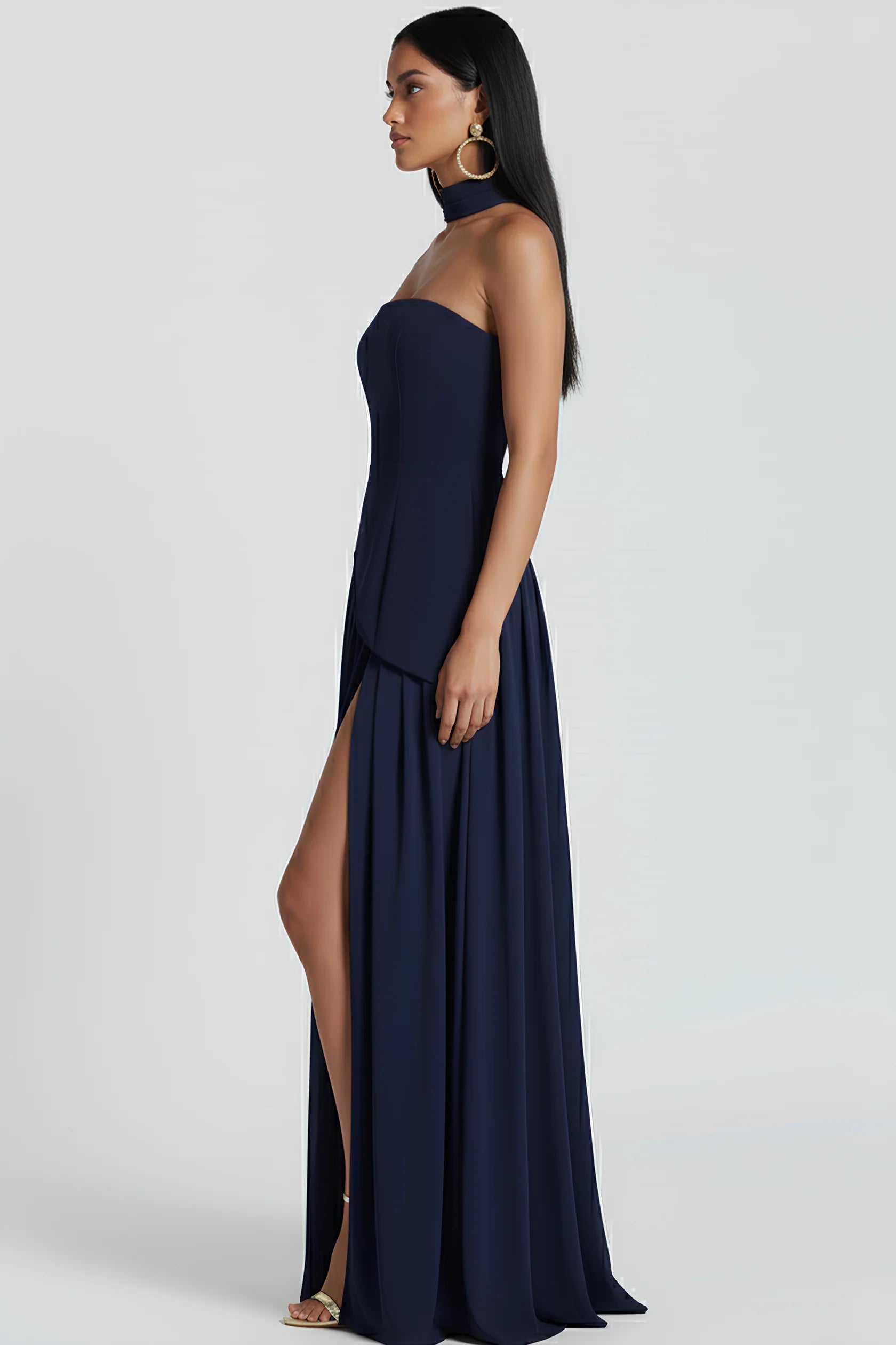 Women’s Scarf Neck Asymmetric Maxi Dress