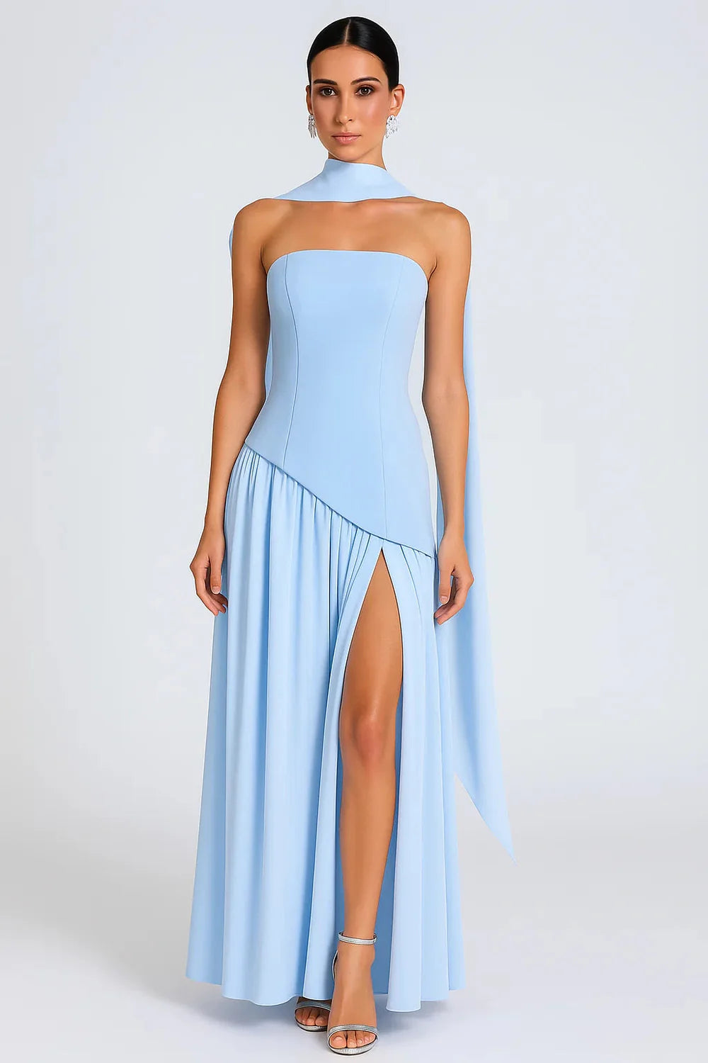 Women’s Scarf Neck Asymmetric Maxi Dress