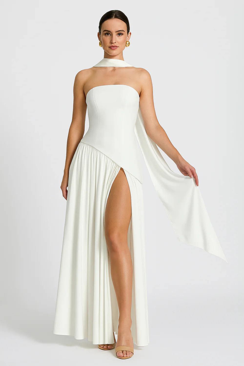 Women’s Scarf Neck Asymmetric Maxi Dress