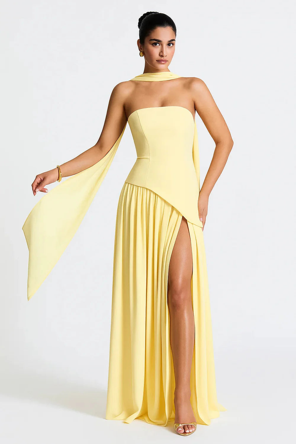 Women’s Scarf Neck Asymmetric Maxi Dress