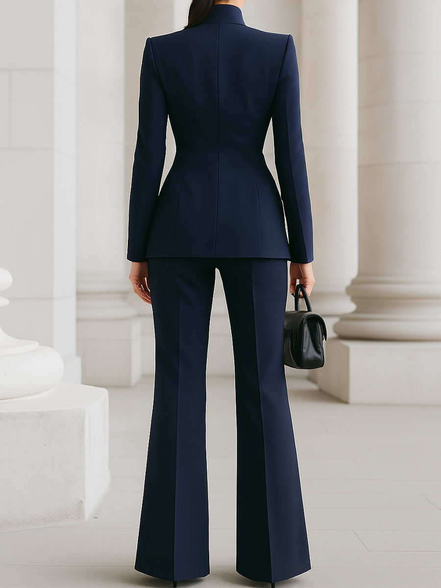 Women's high collar blazer and wide leg trouser suit