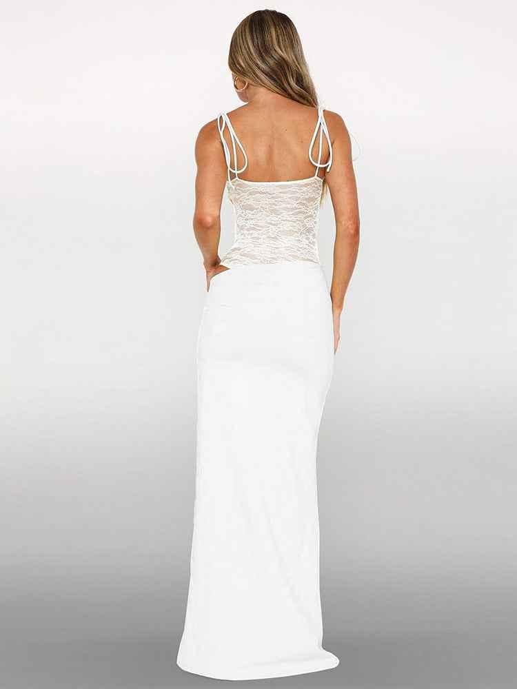 Women’s Lace Corset Maxi Dress | Tie Strap Bodycon Evening Gown