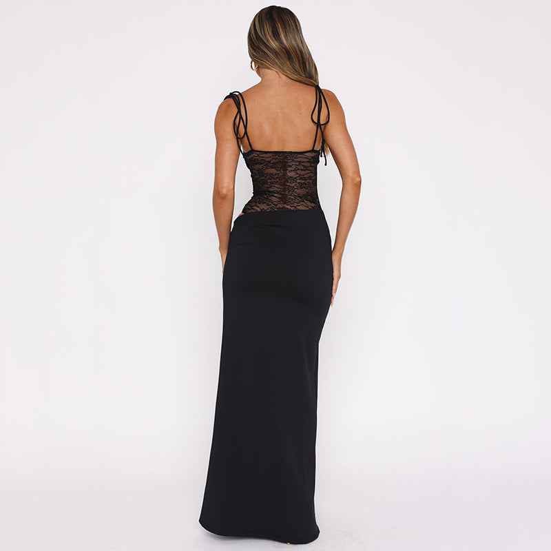 Women’s Lace Corset Maxi Dress | Tie Strap Bodycon Evening Gown