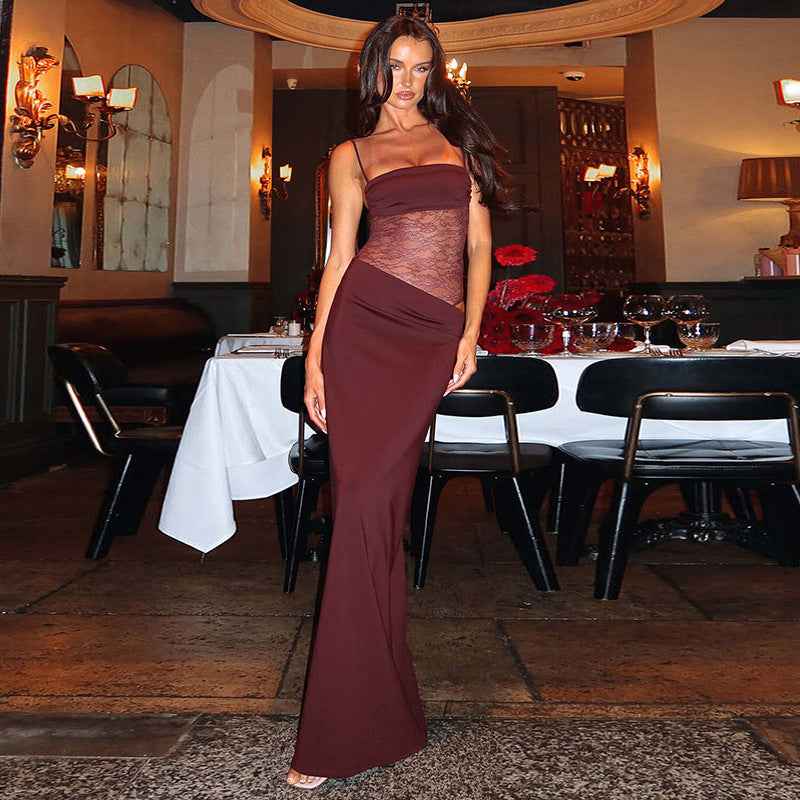 Women’s Lace Corset Maxi Dress | Tie Strap Bodycon Evening Gown