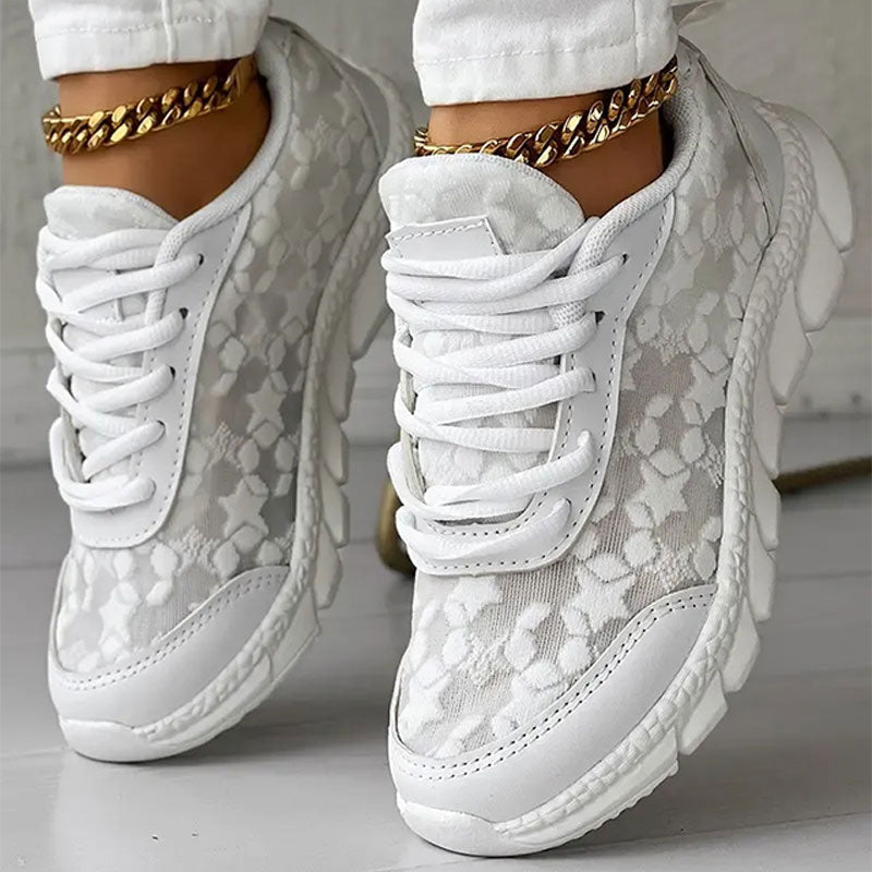 Women's Trainers Lace-Up Chunky Sole Lace Overlay