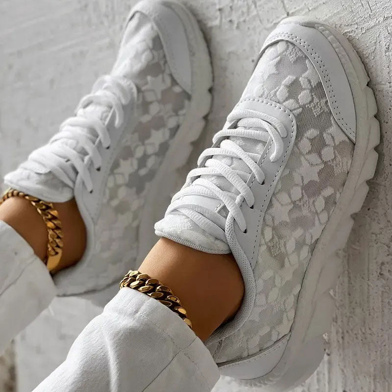 Women's Trainers Lace-Up Chunky Sole Lace Overlay