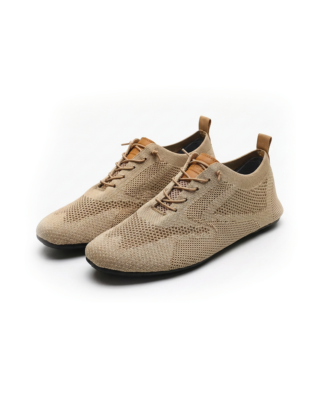 Mesh knit lace-up trainers with textured panels, round toes and flat soles