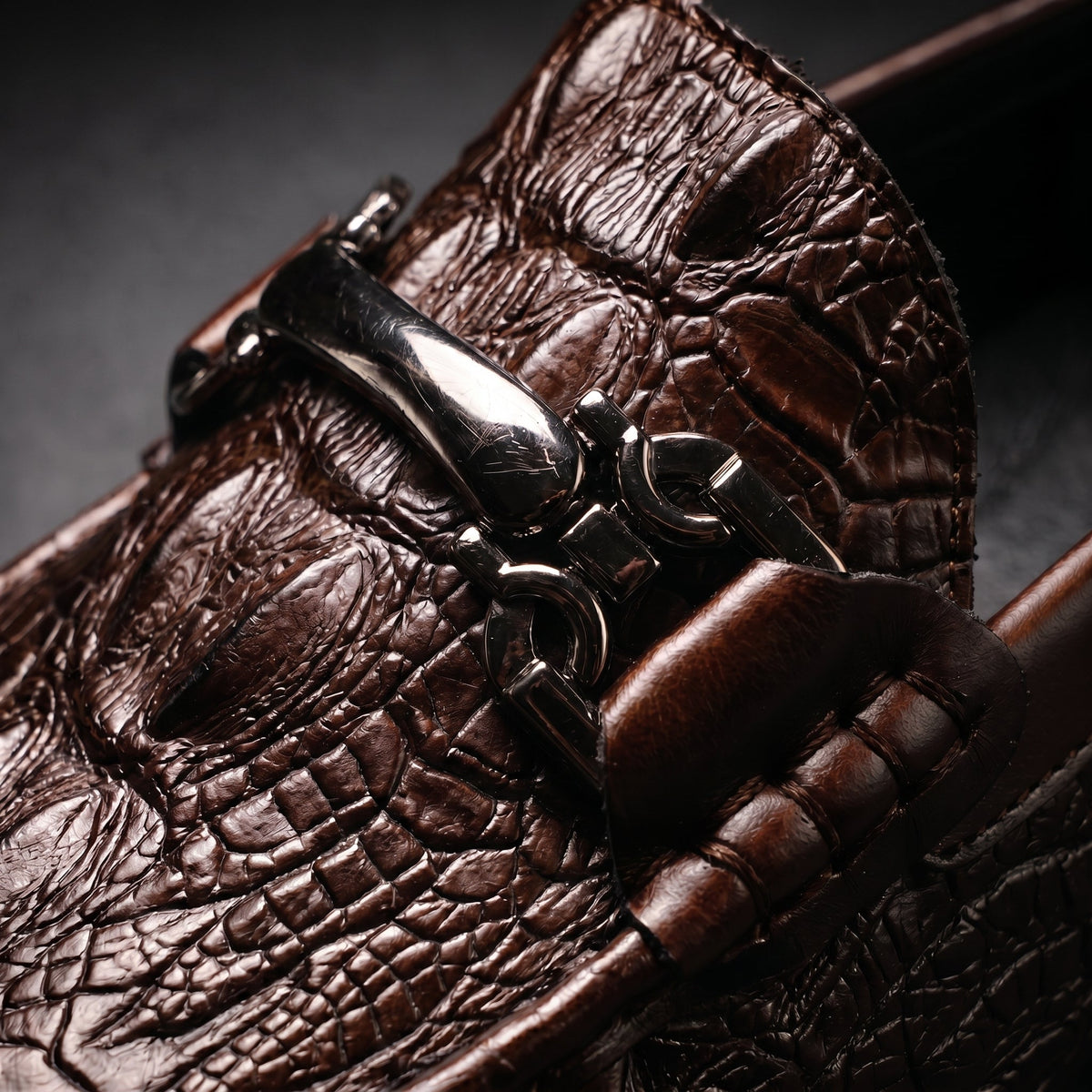 Croc embossed loafers with metal horsebit detail and round toes
