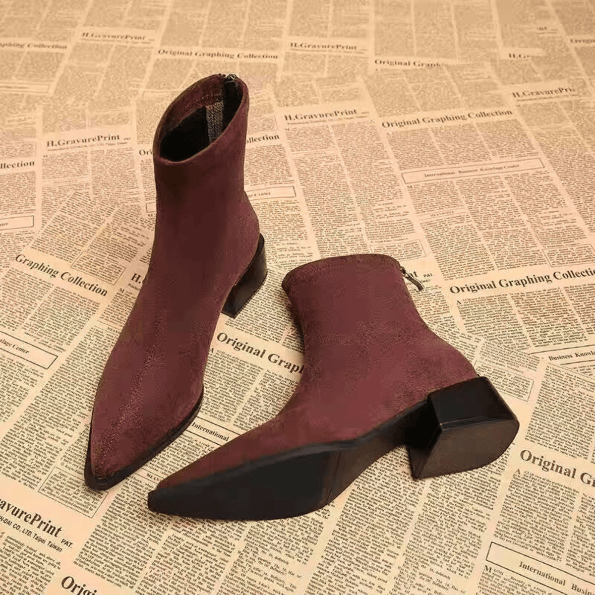 Women's pointed-toe ankle boots with leopard print uppers and block heels
