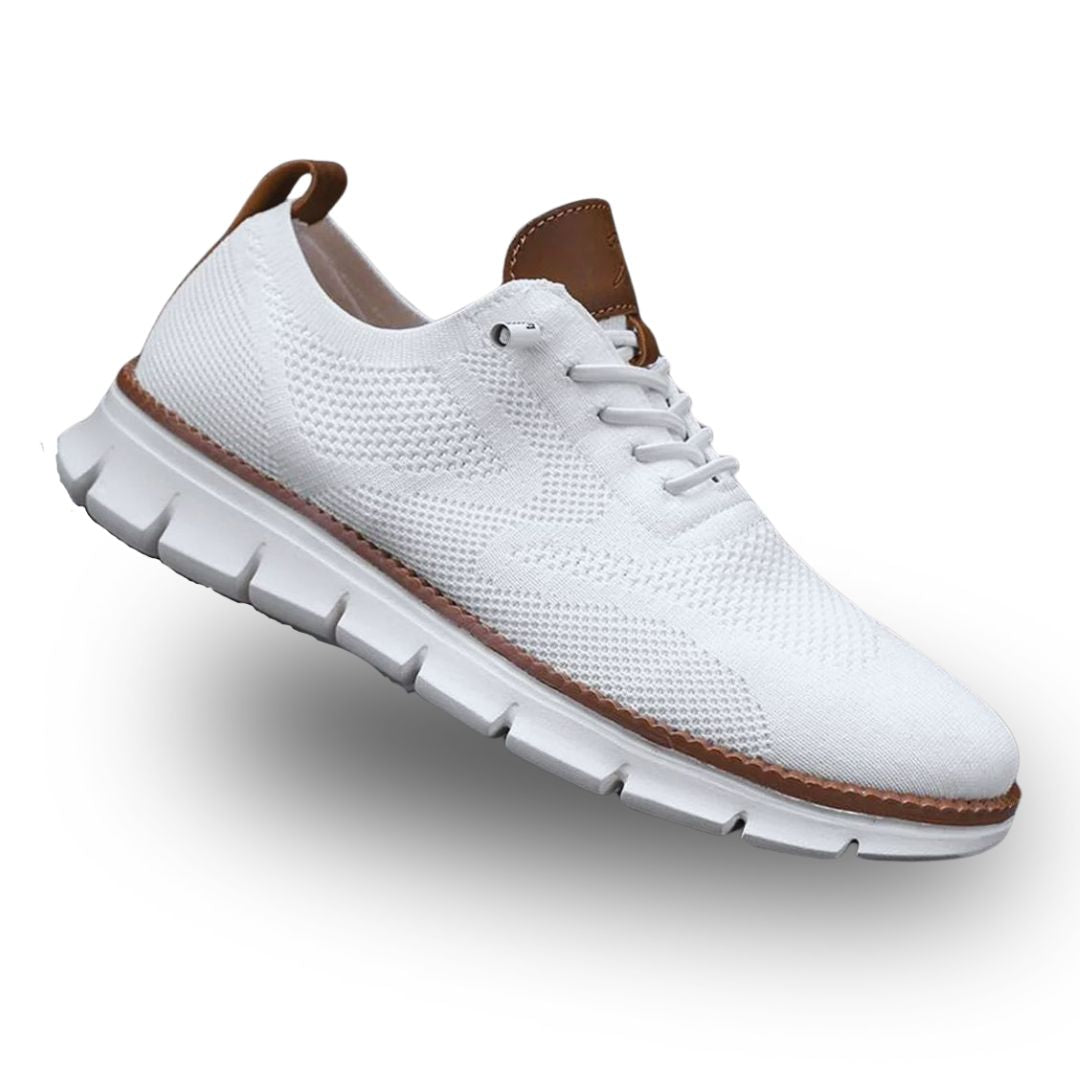 Men's Knit Trainer Lace-Up Leather-Trim Sole - White