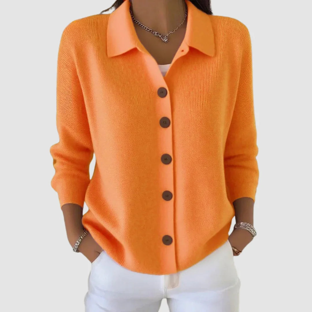 Women's long-sleeve collared button front knit cardigan