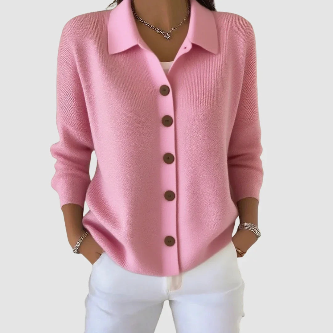 Women's long-sleeve collared button front knit cardigan
