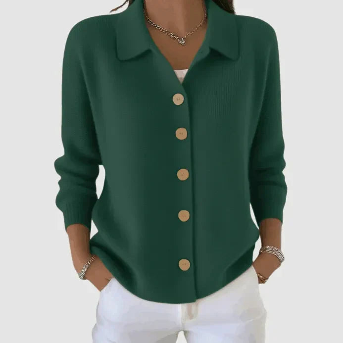Women's long-sleeve collared button front knit cardigan