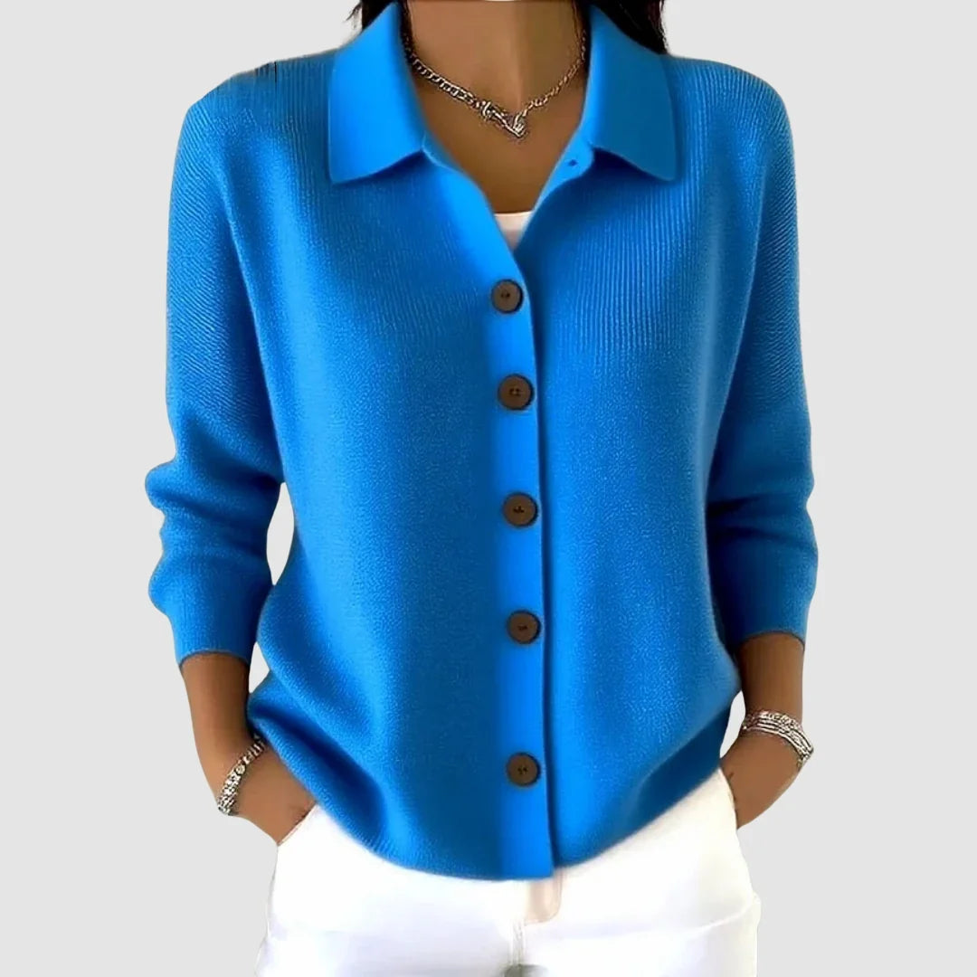 Women's long-sleeve collared button front knit cardigan