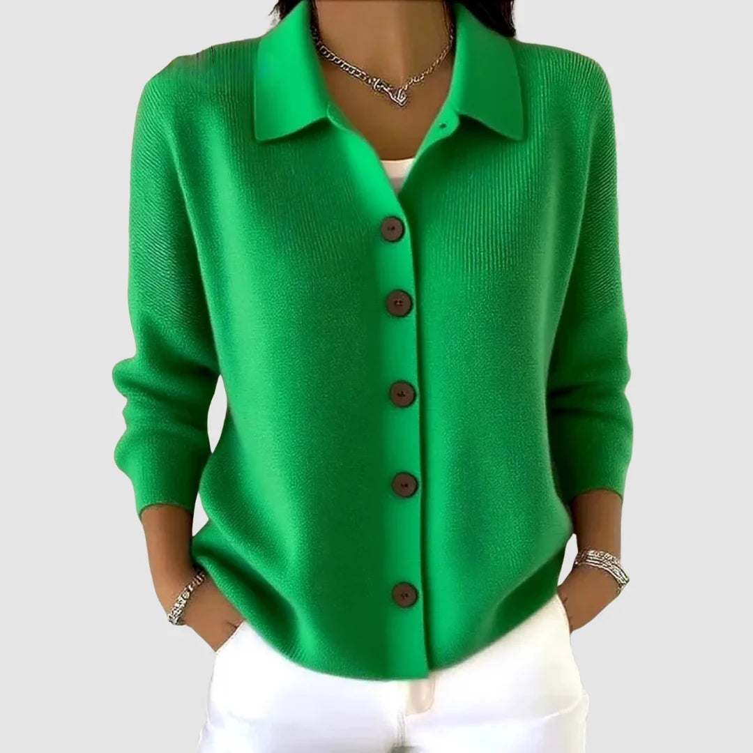 Women's long-sleeve collared button front knit cardigan