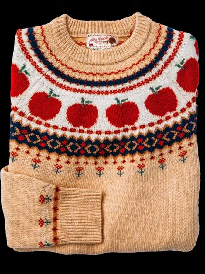 Women's Fair Isle Halloween knit sweater with pumpkins and seasonal motifs